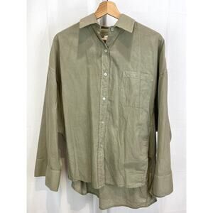 A SHIRT THING  Size S Button Front Long Sleeve Shirt Boxy Dolman Top Green
